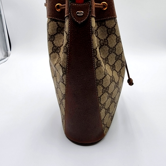 Gucci Vintage Mini Bucket Drawstring Crossbody GG Canvas Leather Web + Dust Bag - Picture 13 of 16